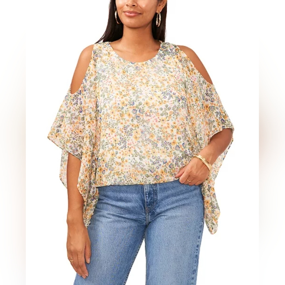 Cold-Shoulder Cape-Sleeve Top Size Large by Macy's Sam and Jess